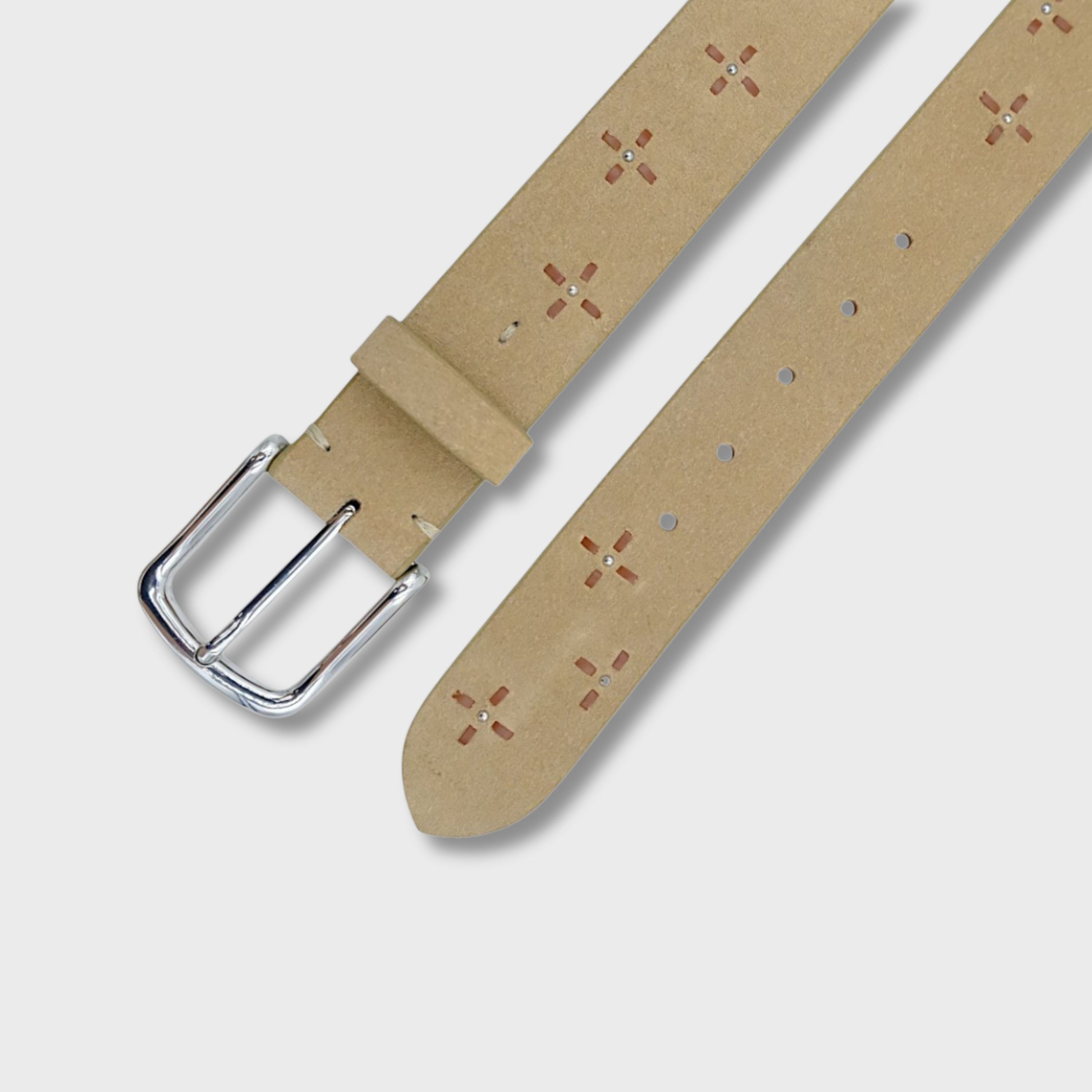 Close-up of the Beige suede Dots belt showing dot pattern detail