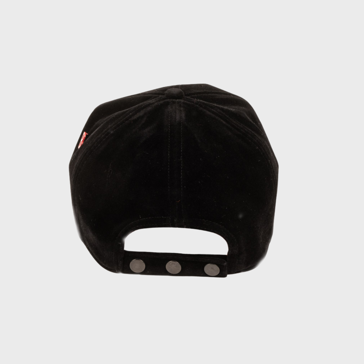 Black velvet baseball cap back.