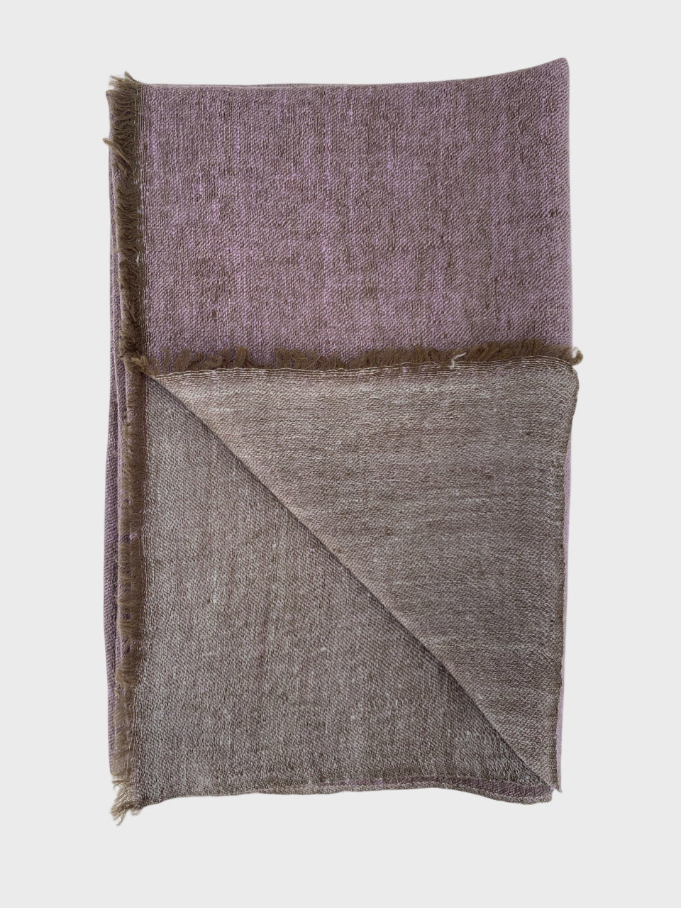 Folded cashmere shawl with light purple and grey.