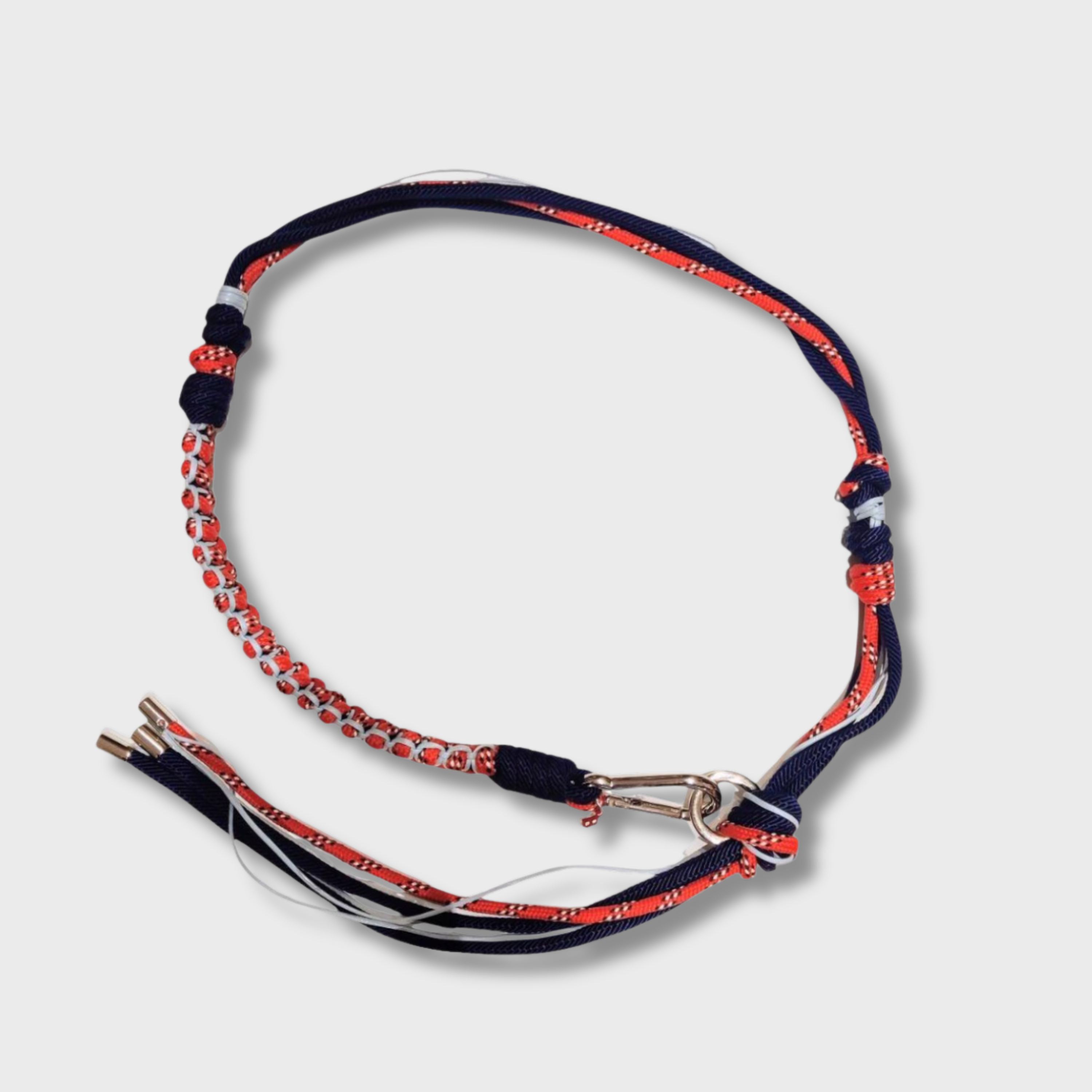 Navy, Red & White Gouriz belt in handmade macramé with silver clasp — MY BOB