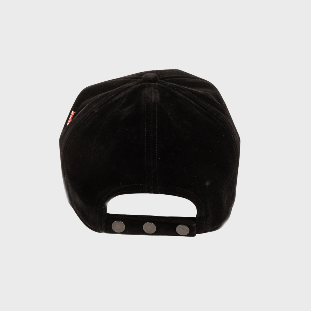 A black velvet baseball cap back. 
