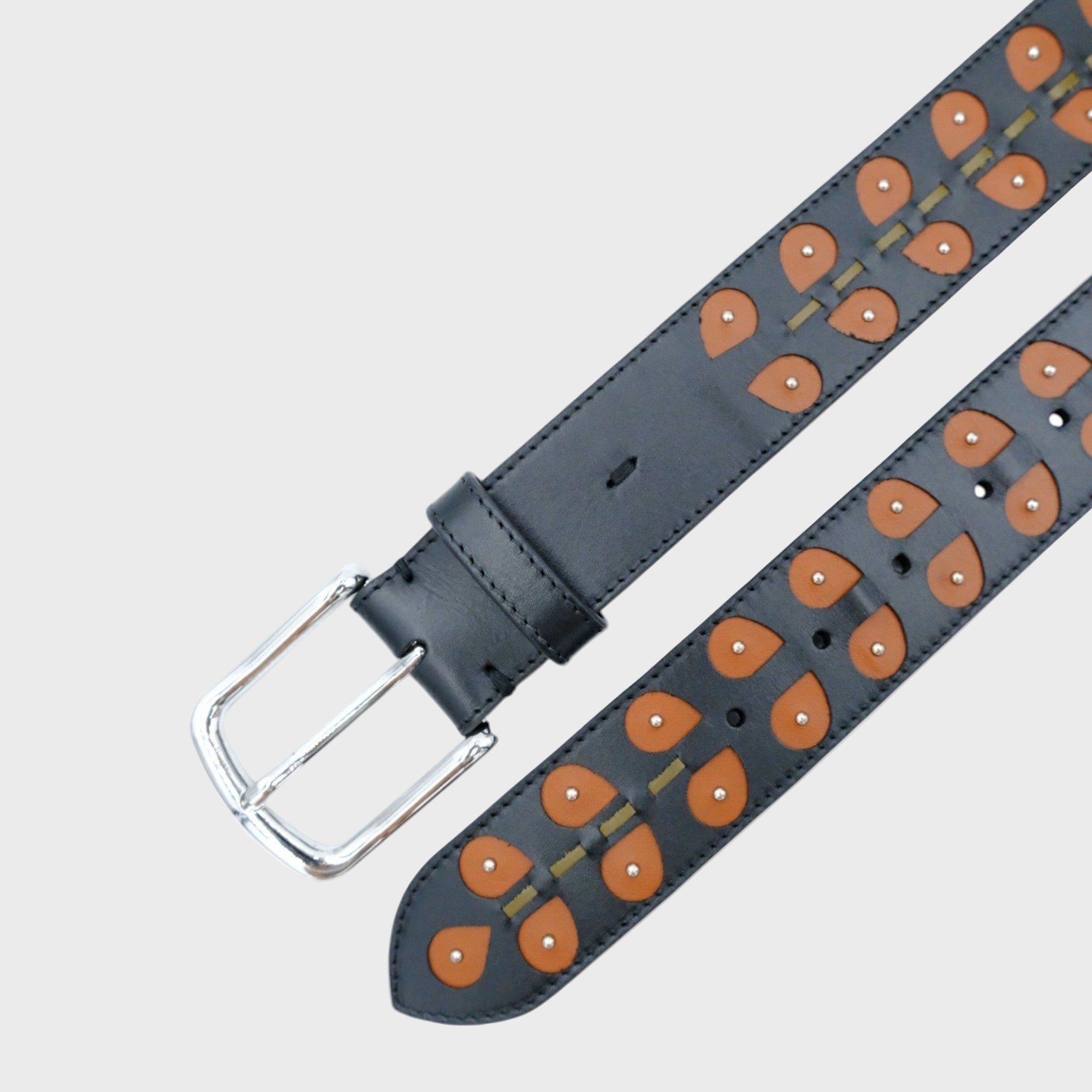 Black Leaves belt in leather with silver buckle — MY BOB