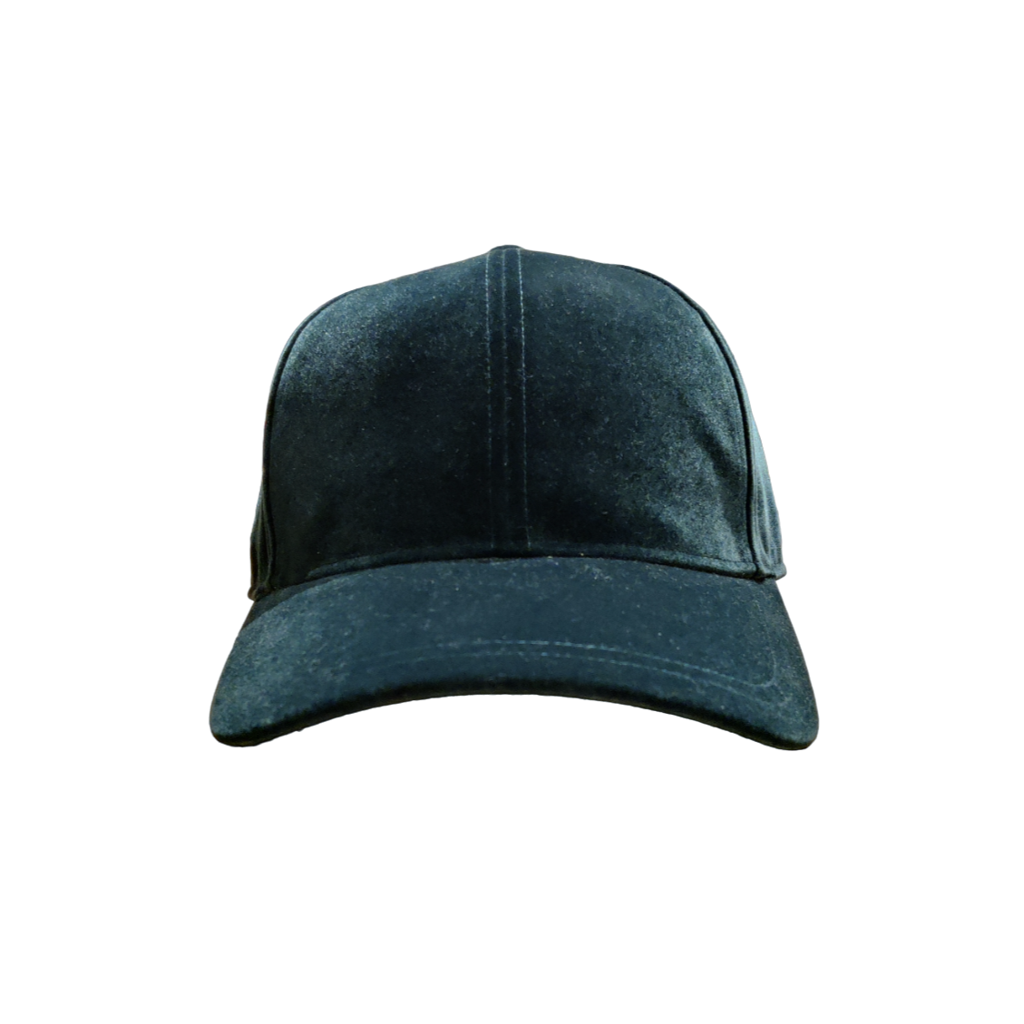A black velvet cap on a white background. 