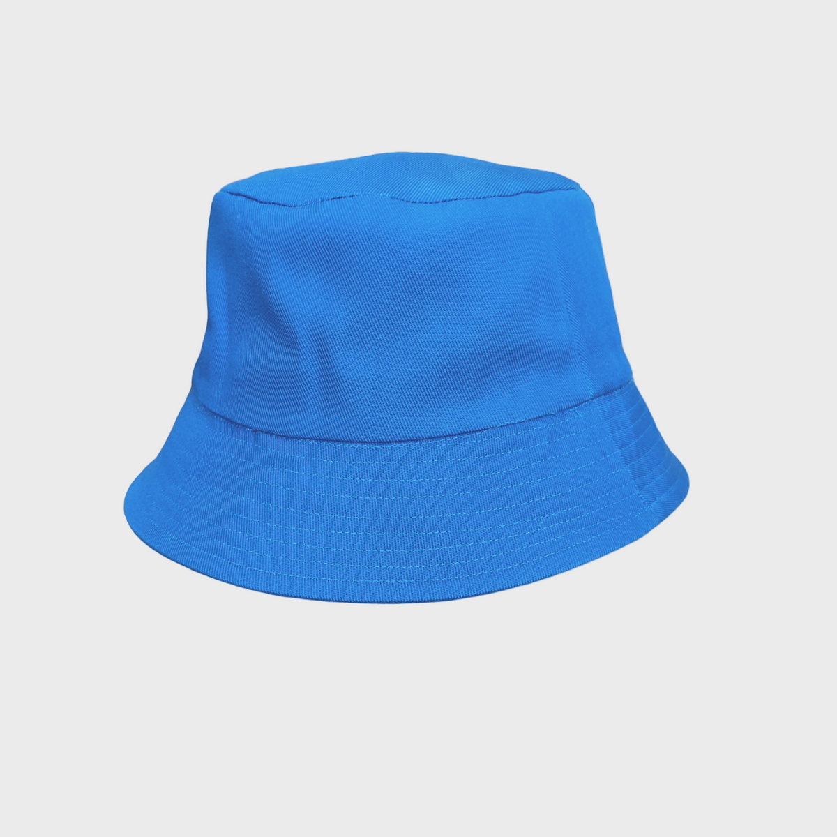 Blue bucket hat on a light gray background