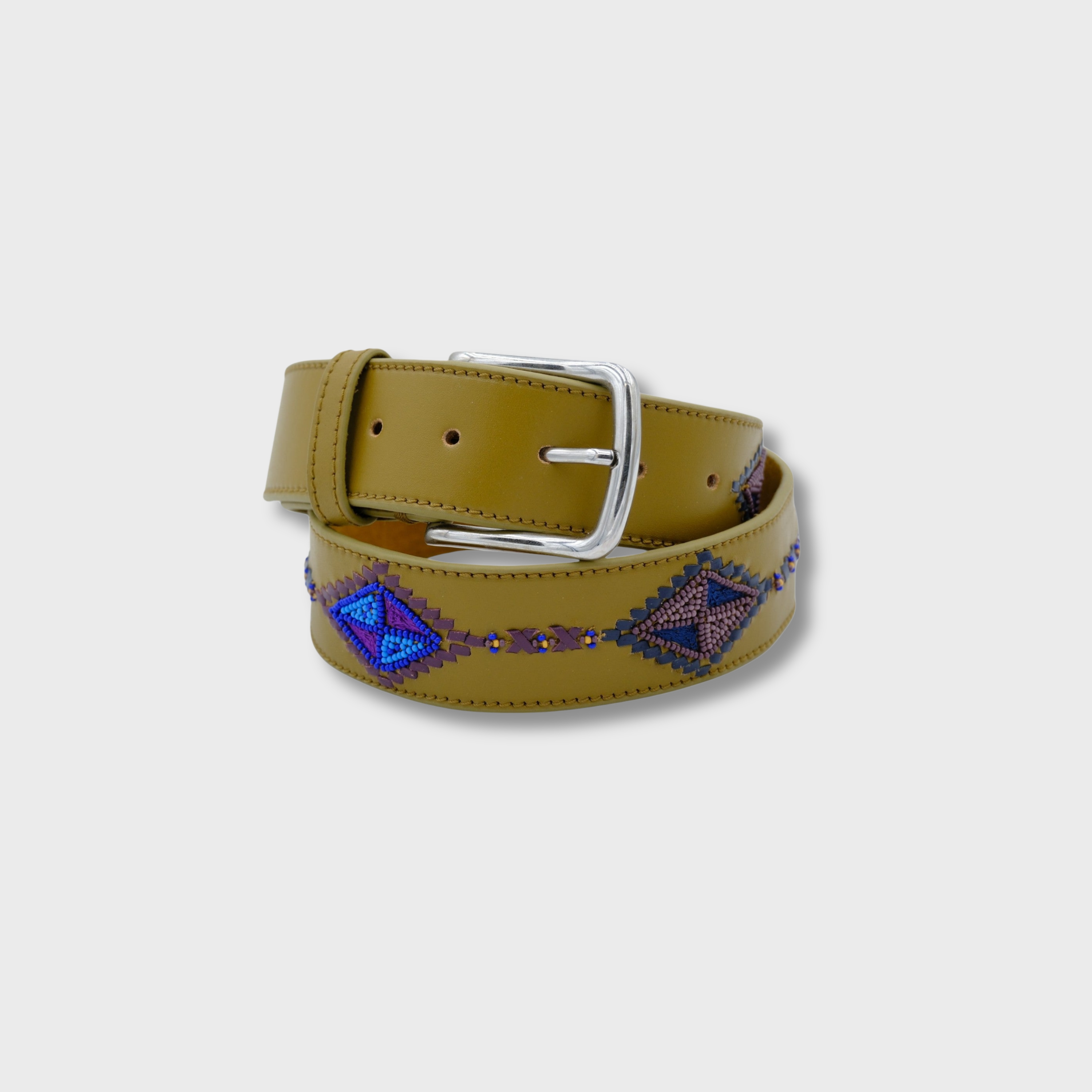 Purple & Blue with Pistachio Cherokee belt in leather and beads with silver buckle — MY BOB