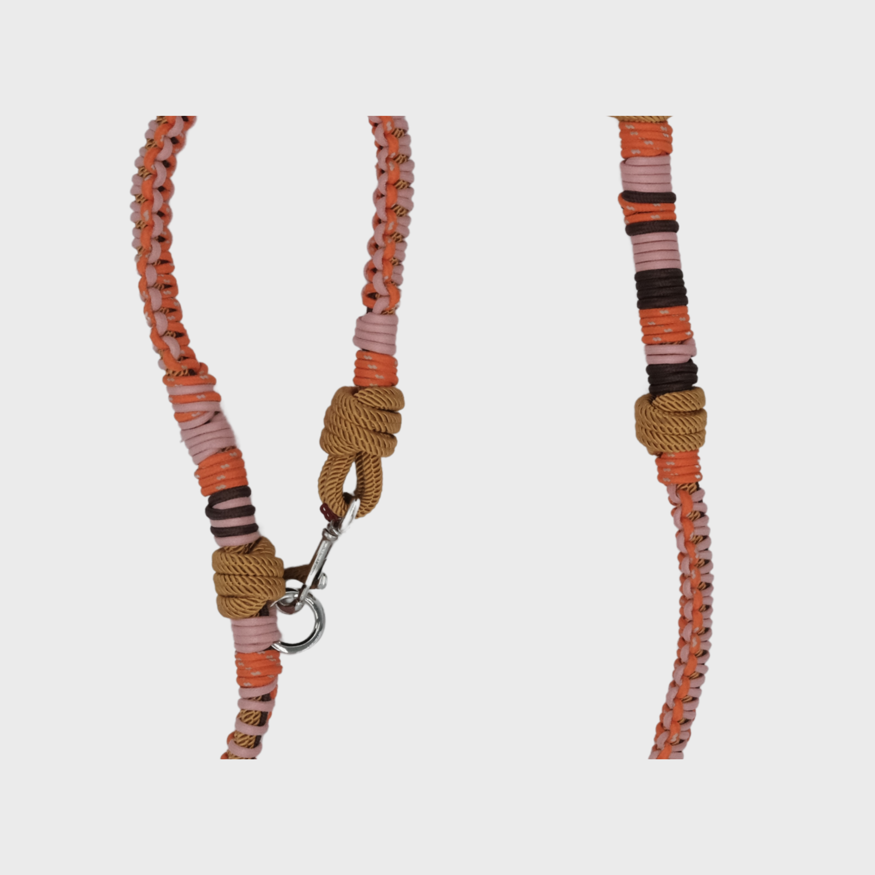 Close up of the light pink and orange WATSON dog leash