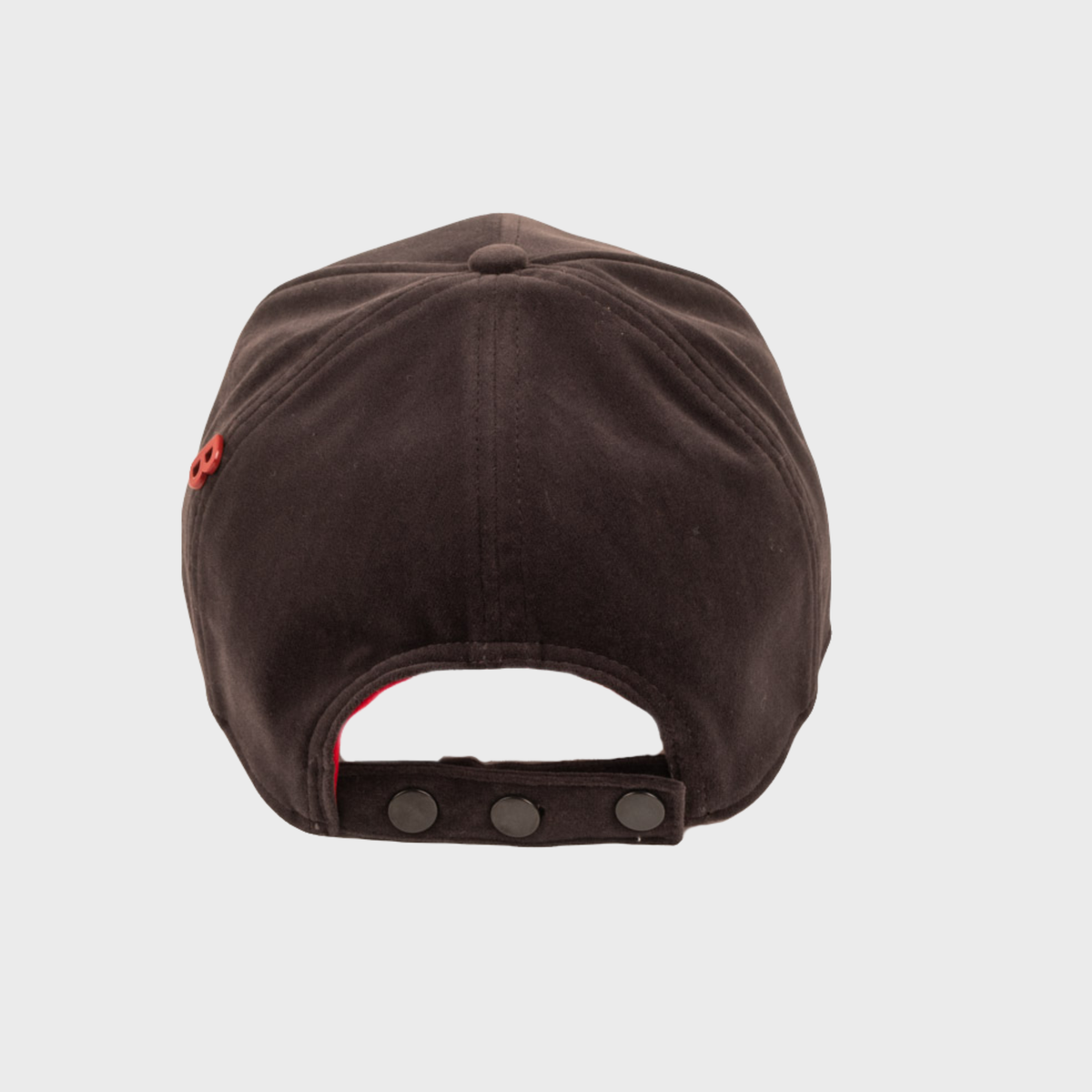Dark brown velvet baseball cap back. 
