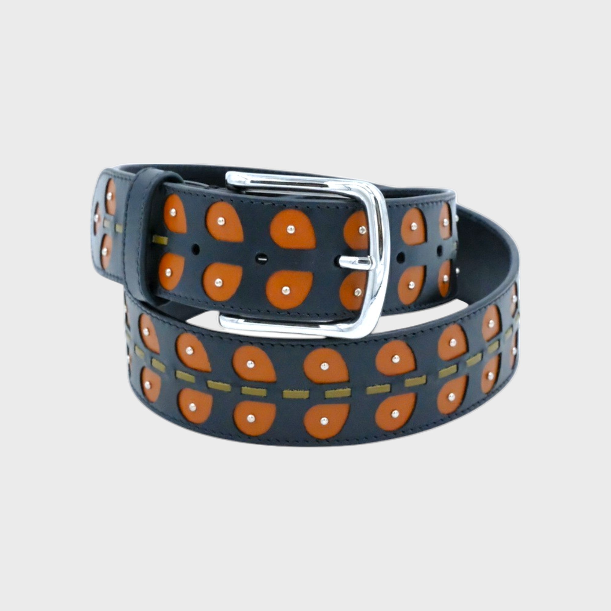 Close-up of the Black Leaves belt showing leather detail