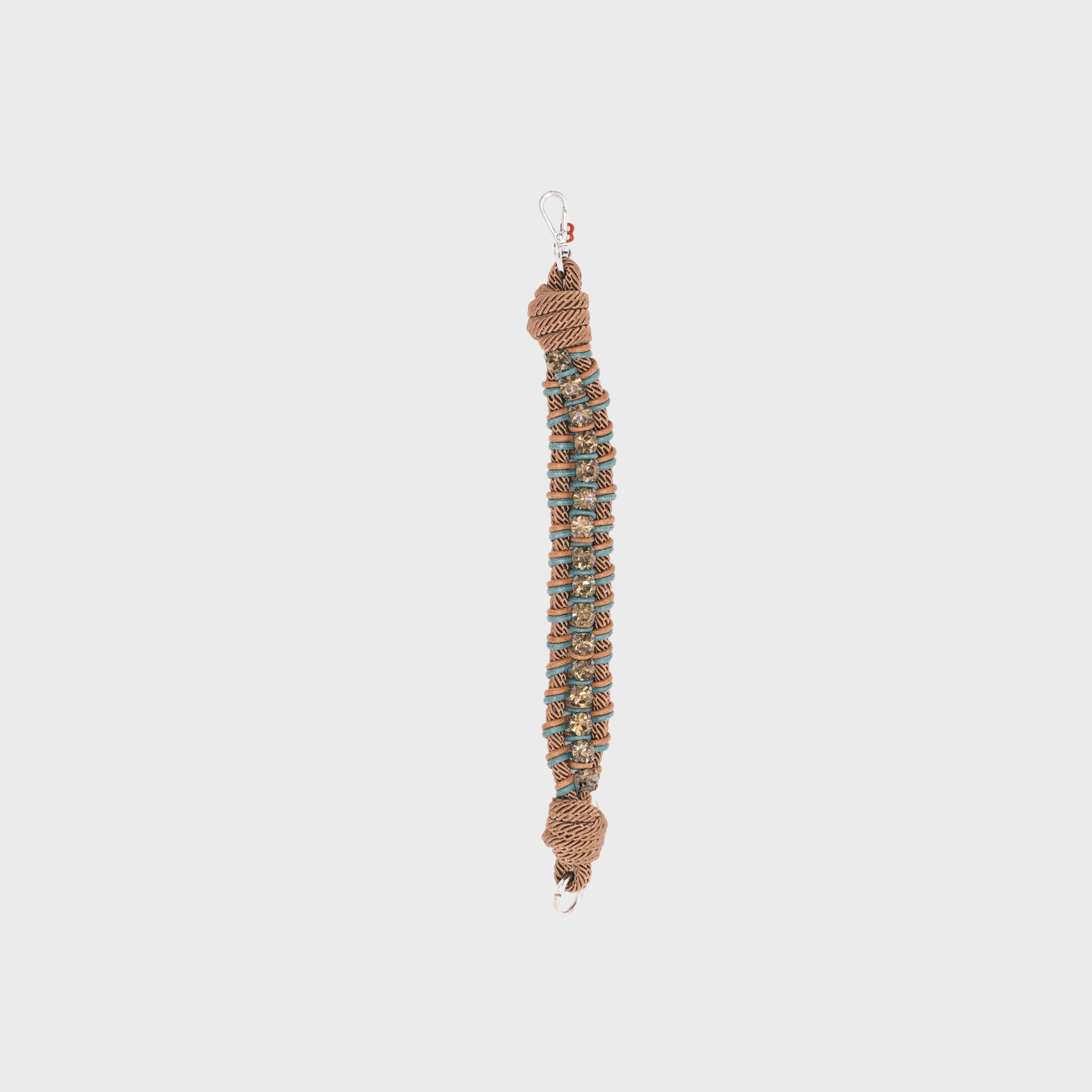 Unclasped braided macramé dog collar featuring brown and green cords with small brown beads.