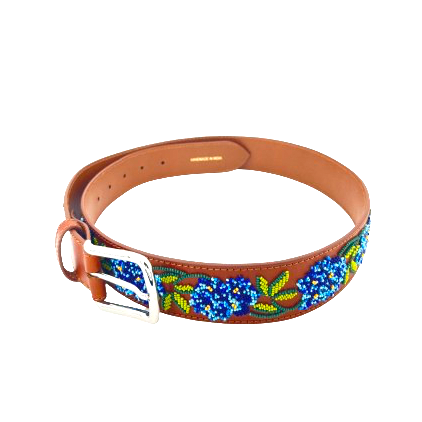 FLOWER Belt Blues w/Cognac Leather