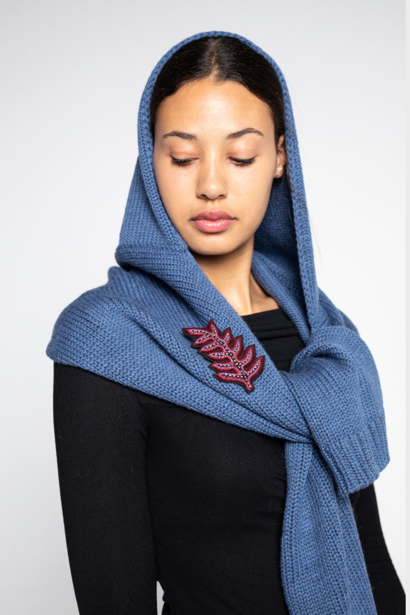 HAT SCARF Knitted Wool Blue