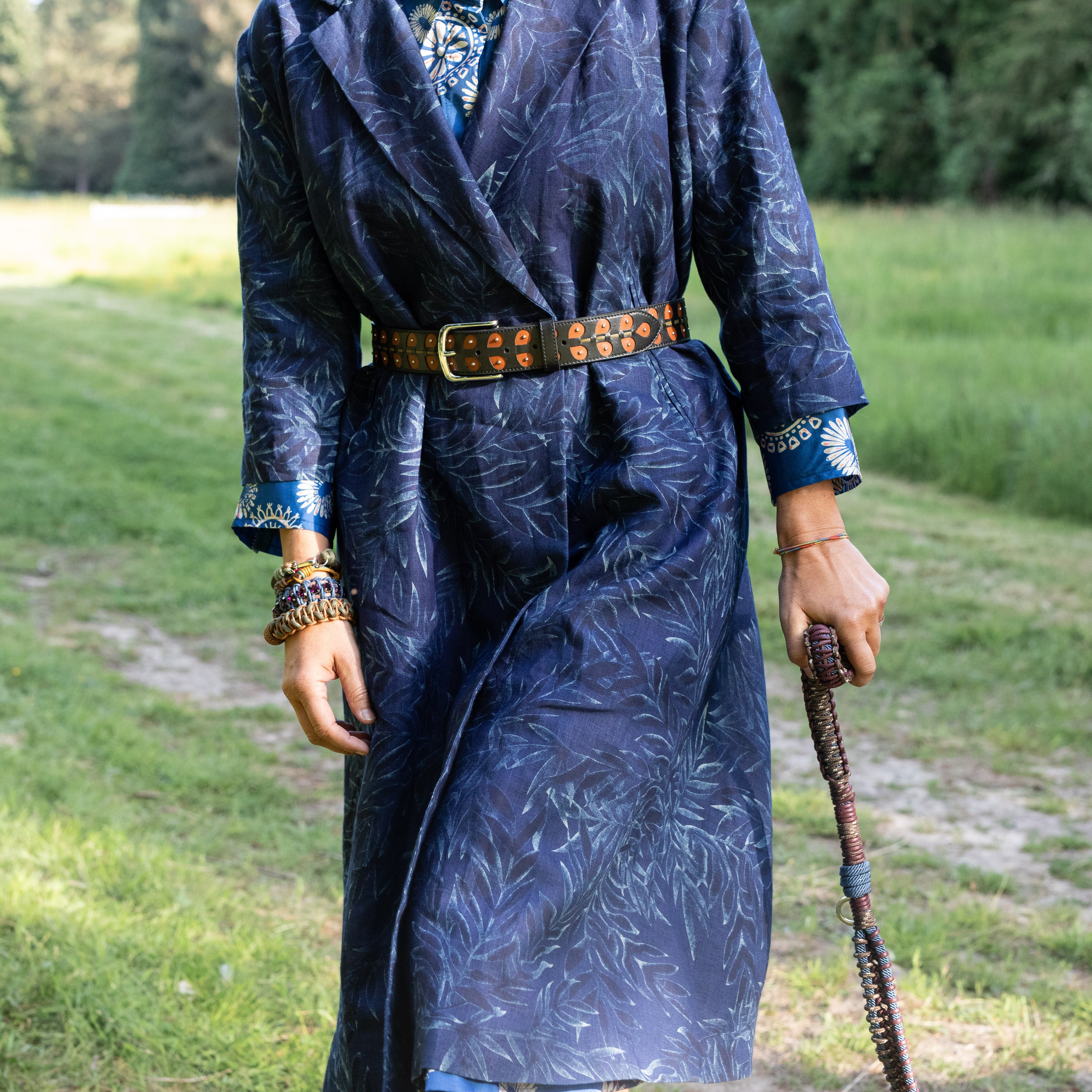 Model wearing the Black Leaves belt