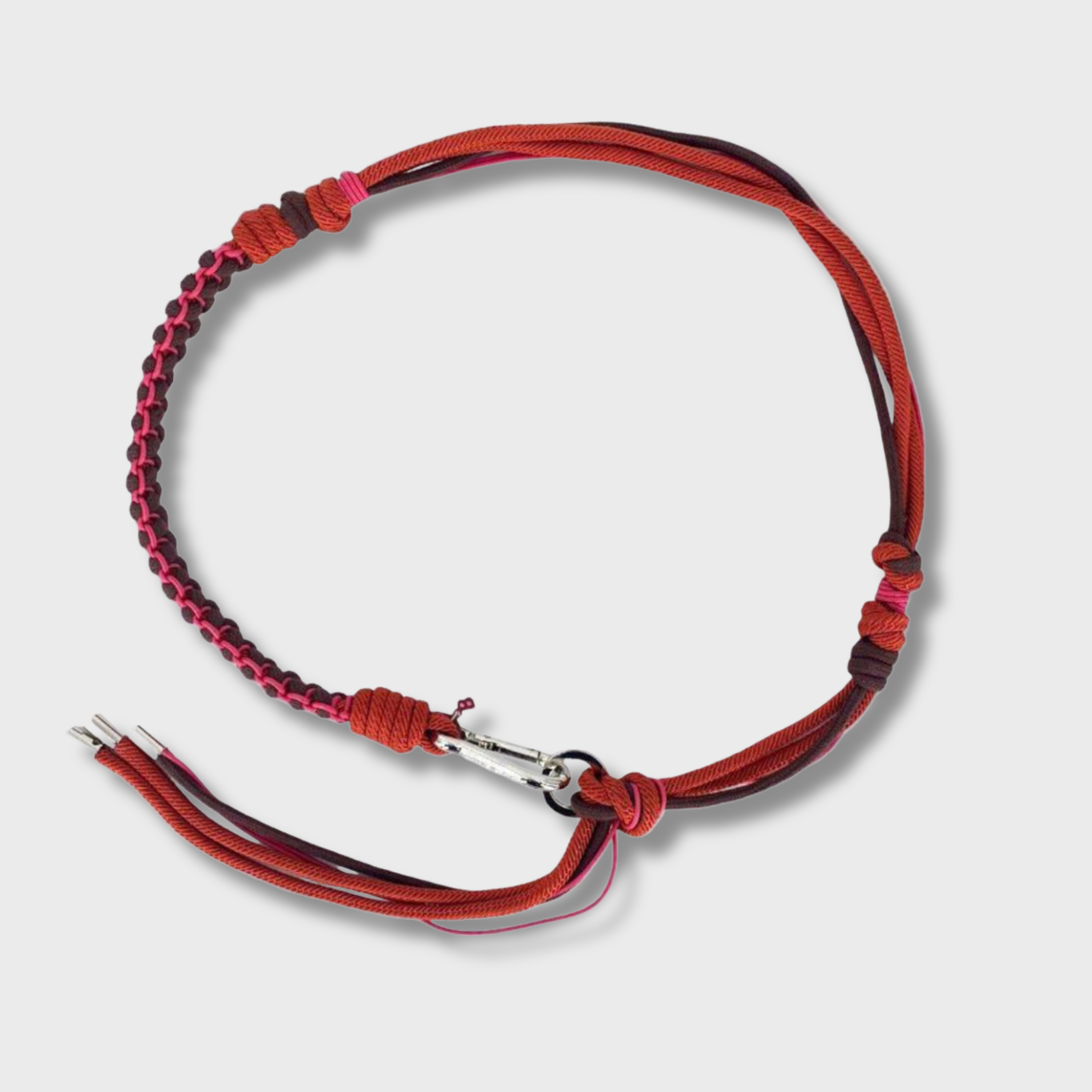 Red & Pink Gouriz belt in handmade macramé with silver clasp — MY BOB
