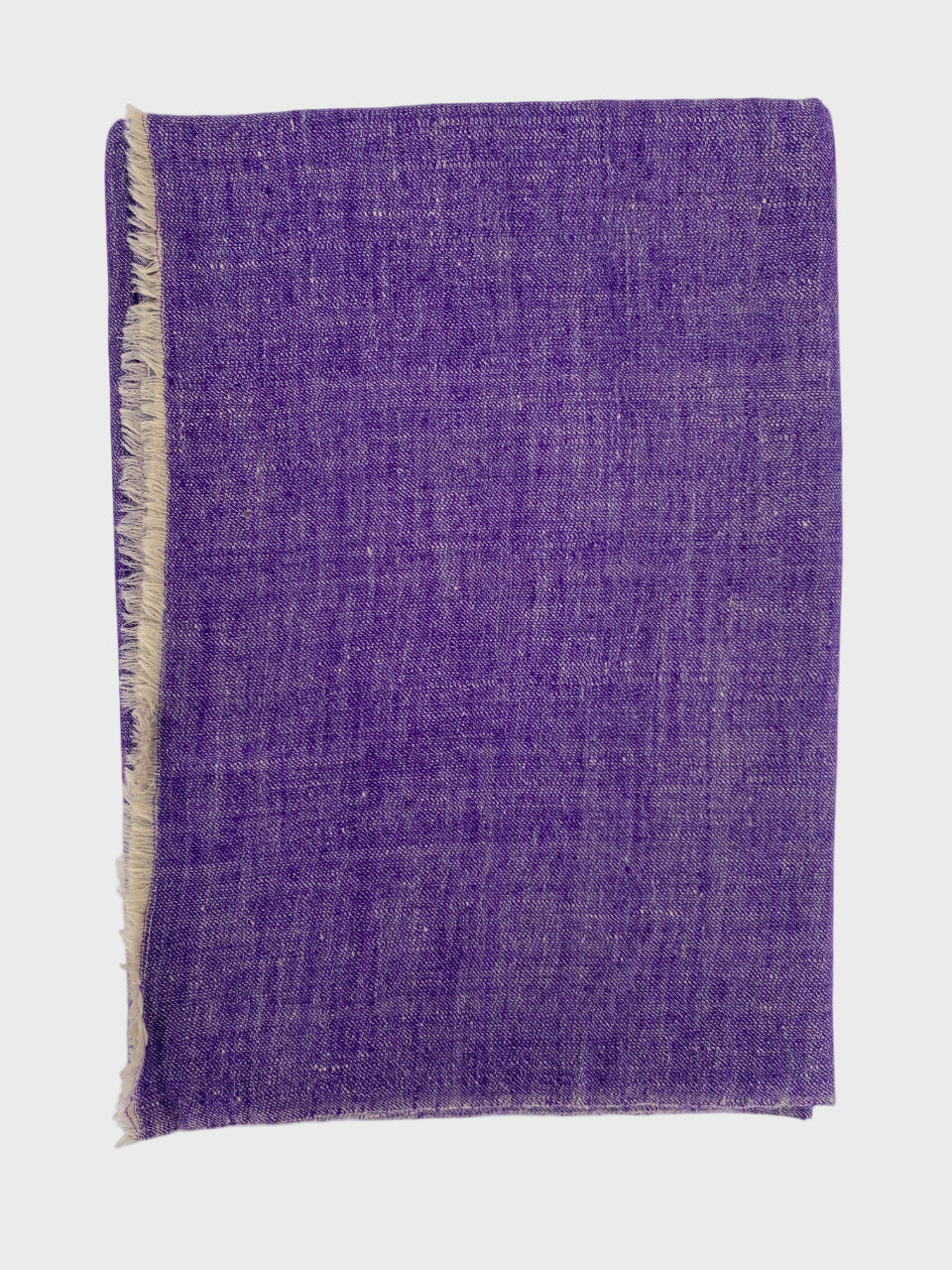 Purple cashmere shawl with beige fringe on a white background