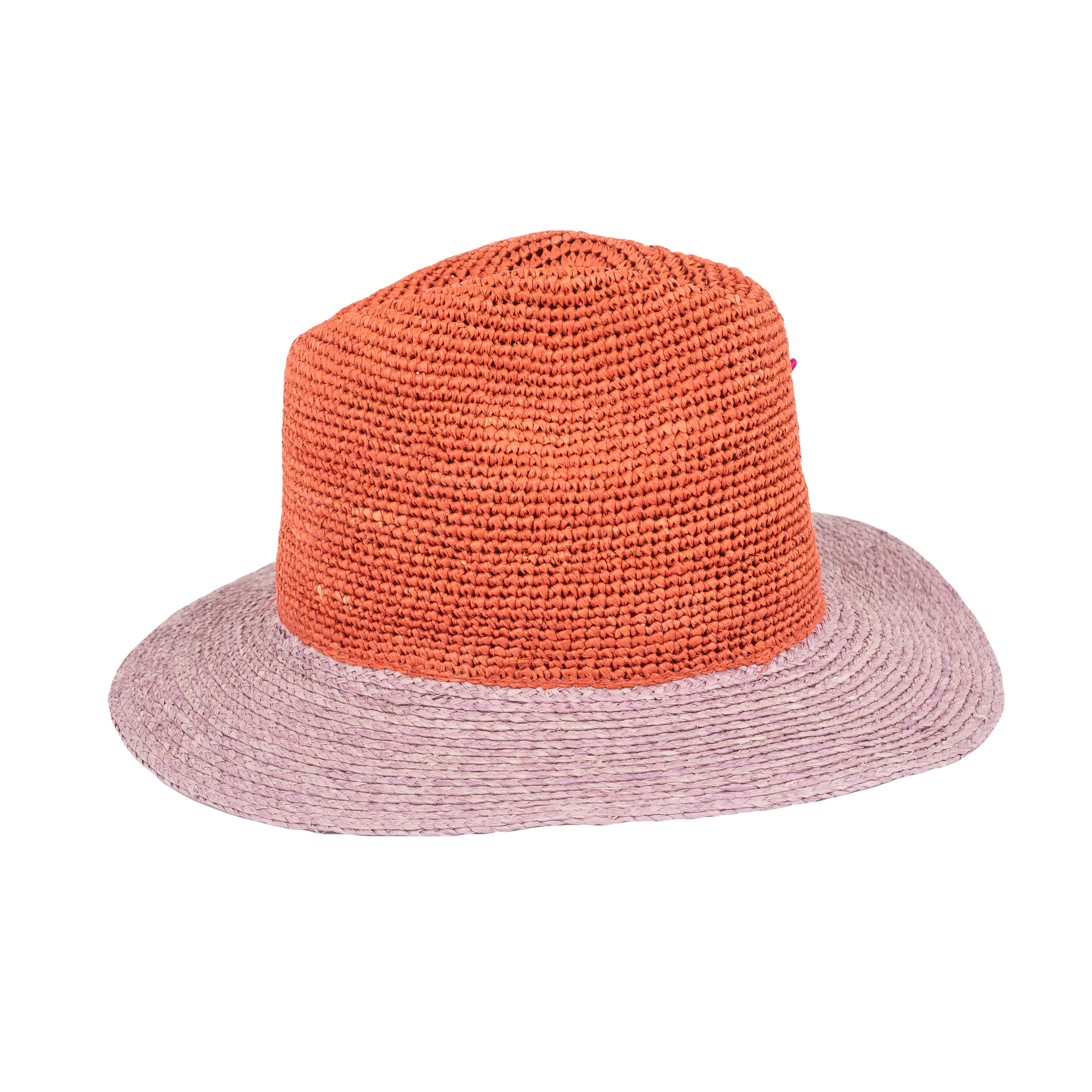 FEDORA Raffia bi-colour Parma & Terracotta with FEATHER