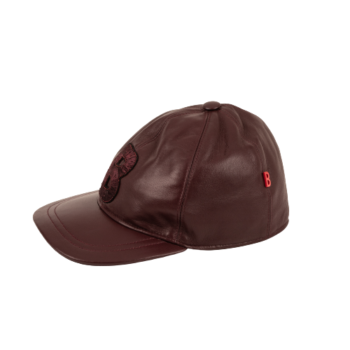 BASEBALL Cap brown Leather Burgundy with B Burgundy Embroidery