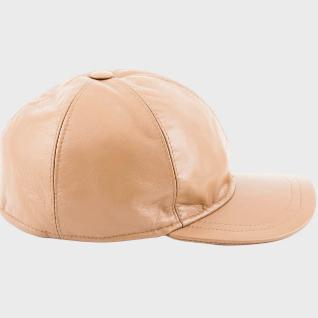 A Beige leather Baseball cap. 