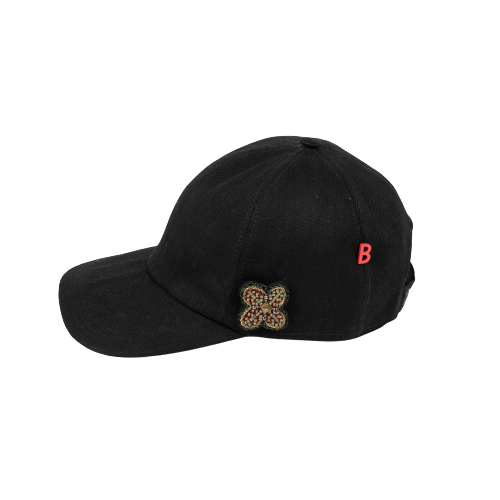 BASEBALL CAP Black Cotton with CLOVER Brooch